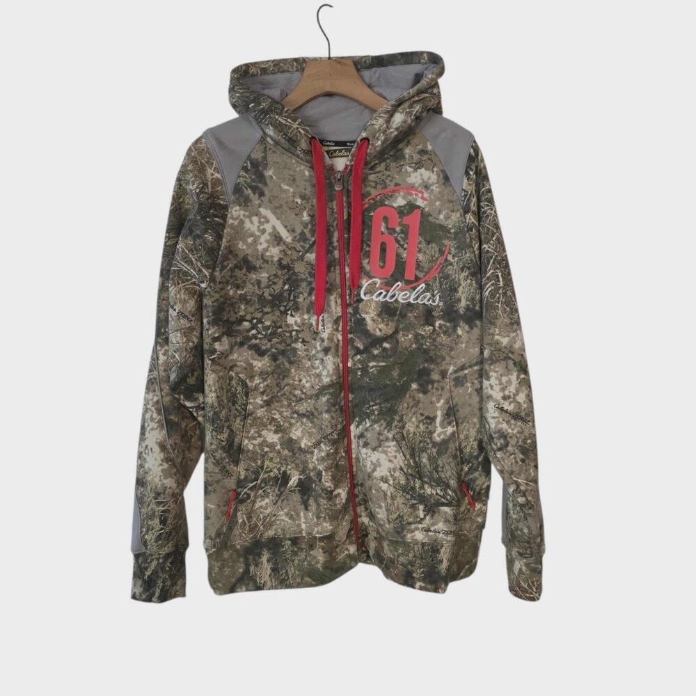 Cabelas Hoodie Color Phase Zip Up Sweatshirt Woodland Camo Hunting Womans Large